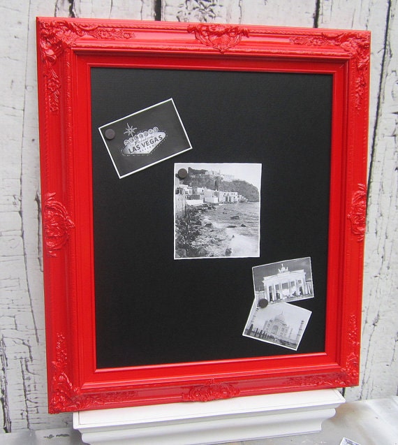 RED MAGNETIC CHALKBOARD Furniture Wall Home Decor Kitchen Decor Home Office Organizer 31"x 27" Framed Chalkboard Chalk board