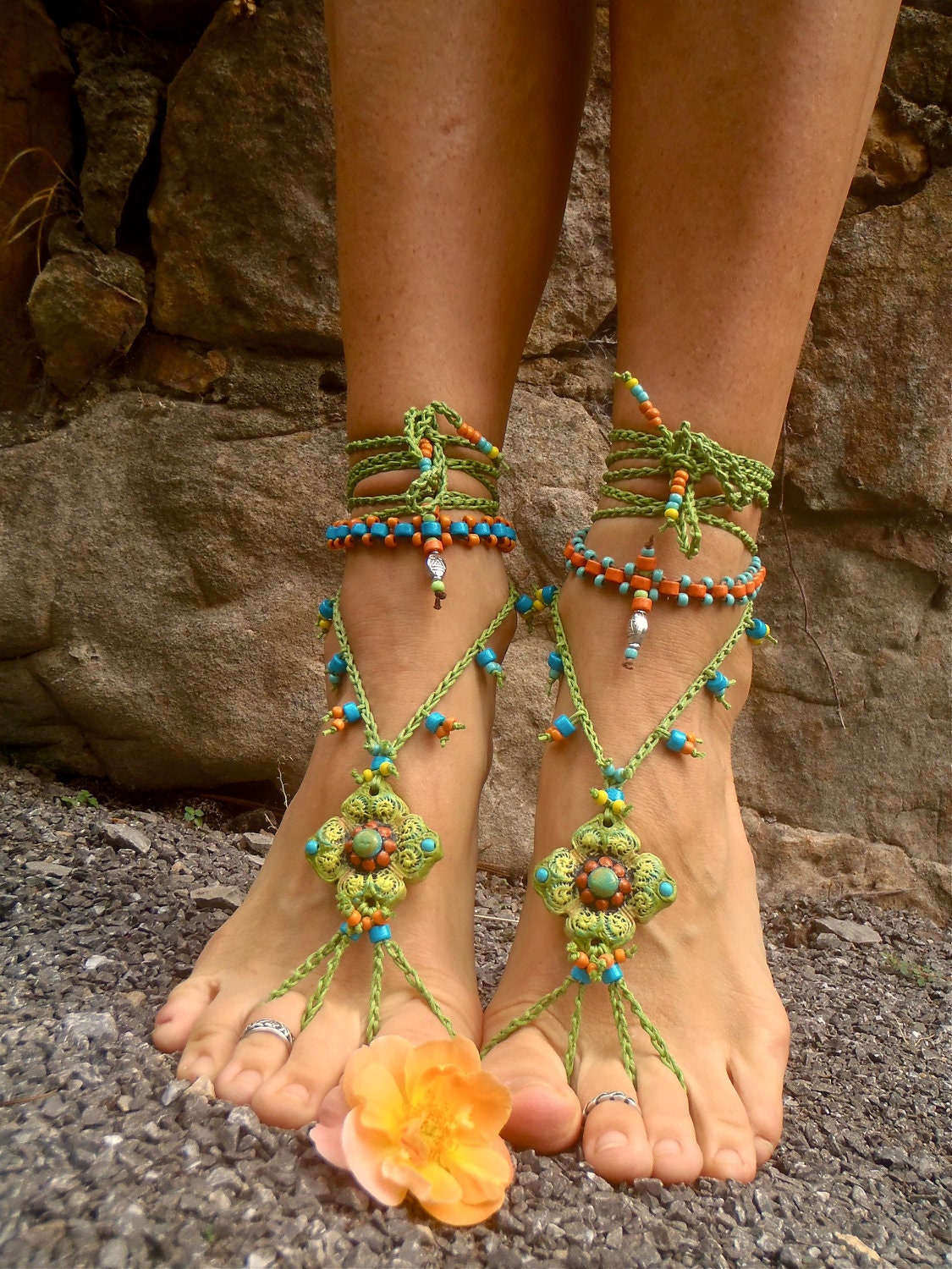 NEW Pistachio BAREFOOT SANDALS green Sandals Soleless shoes crochet beach wedding bohemian gypsy shoes photo shoot props made to order
