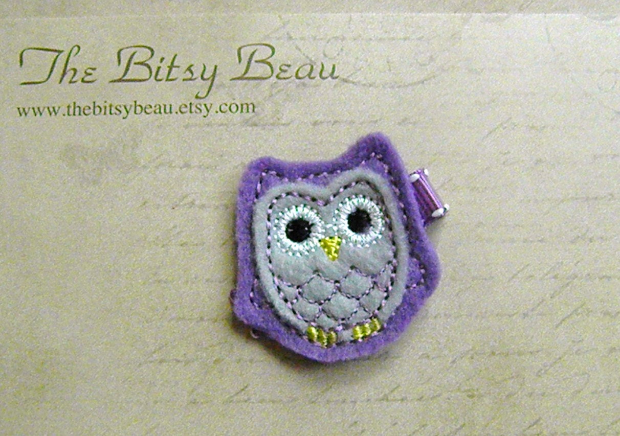 Purple and Gray Owl Hair Clip
