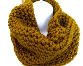 Crochet infinity scarfl, dark gold cowl, neck warmer autumn color
