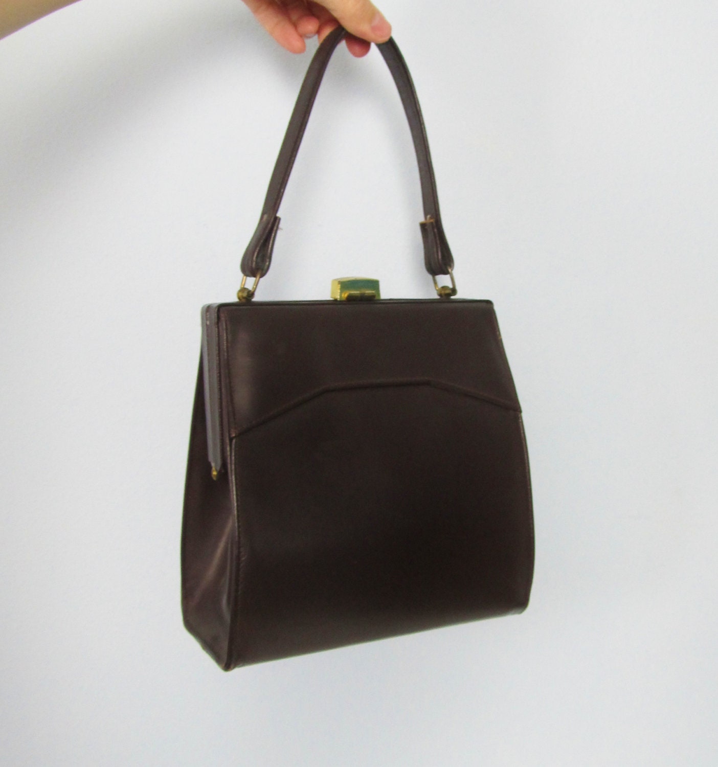 Vintage 1960's Brown Leather ROLFS Box Purse Handbag