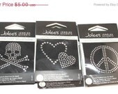 25% Off SALE Jolees Jeweled Accents Crystal and Metal Iron On Fabric Transfers Appliques Peace Hearts and Skulls Swarovski Crystal Clearnac