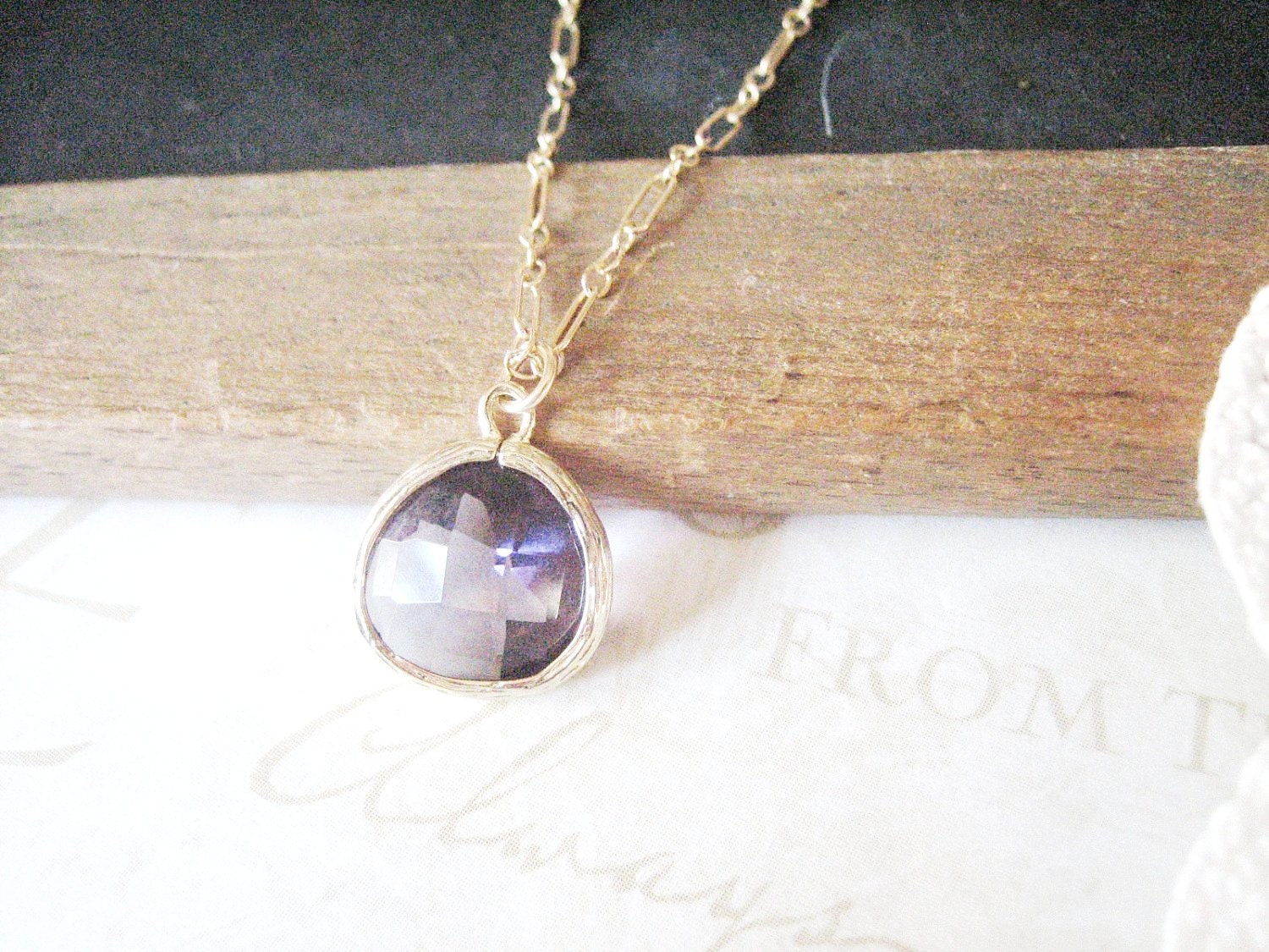 SUGAR PLUM purple haze rough cut glass crystal pendant necklace (gold)