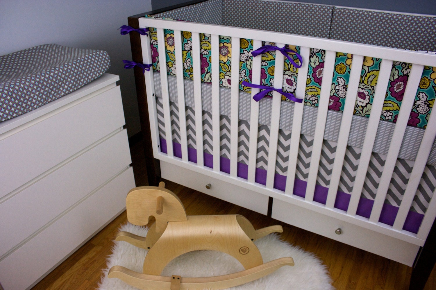 Bumper/ Sheet/ Skirt with Trim/ Changing Pad Cover (Custom Crib Set)