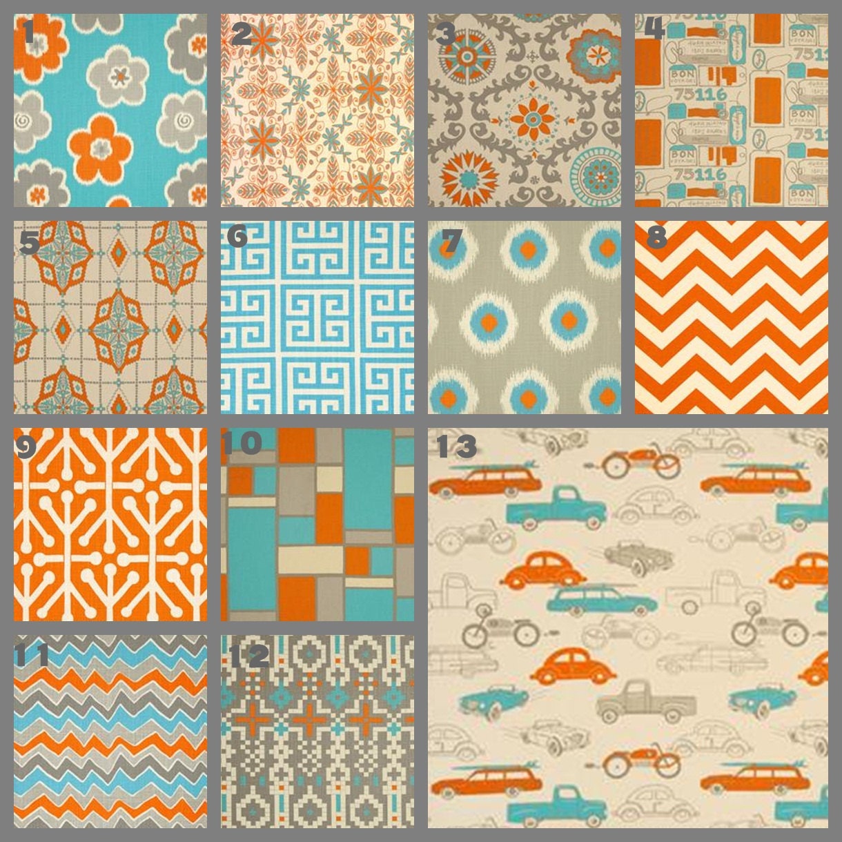 Retro Tangerine and Aqua (Baby Bedding Crib Set)