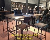 Reclaimed Wood and Steel Industrial Stool with back. Made in Chicago. Qty (1) 25" counter height stool. QUICK SHIPPING