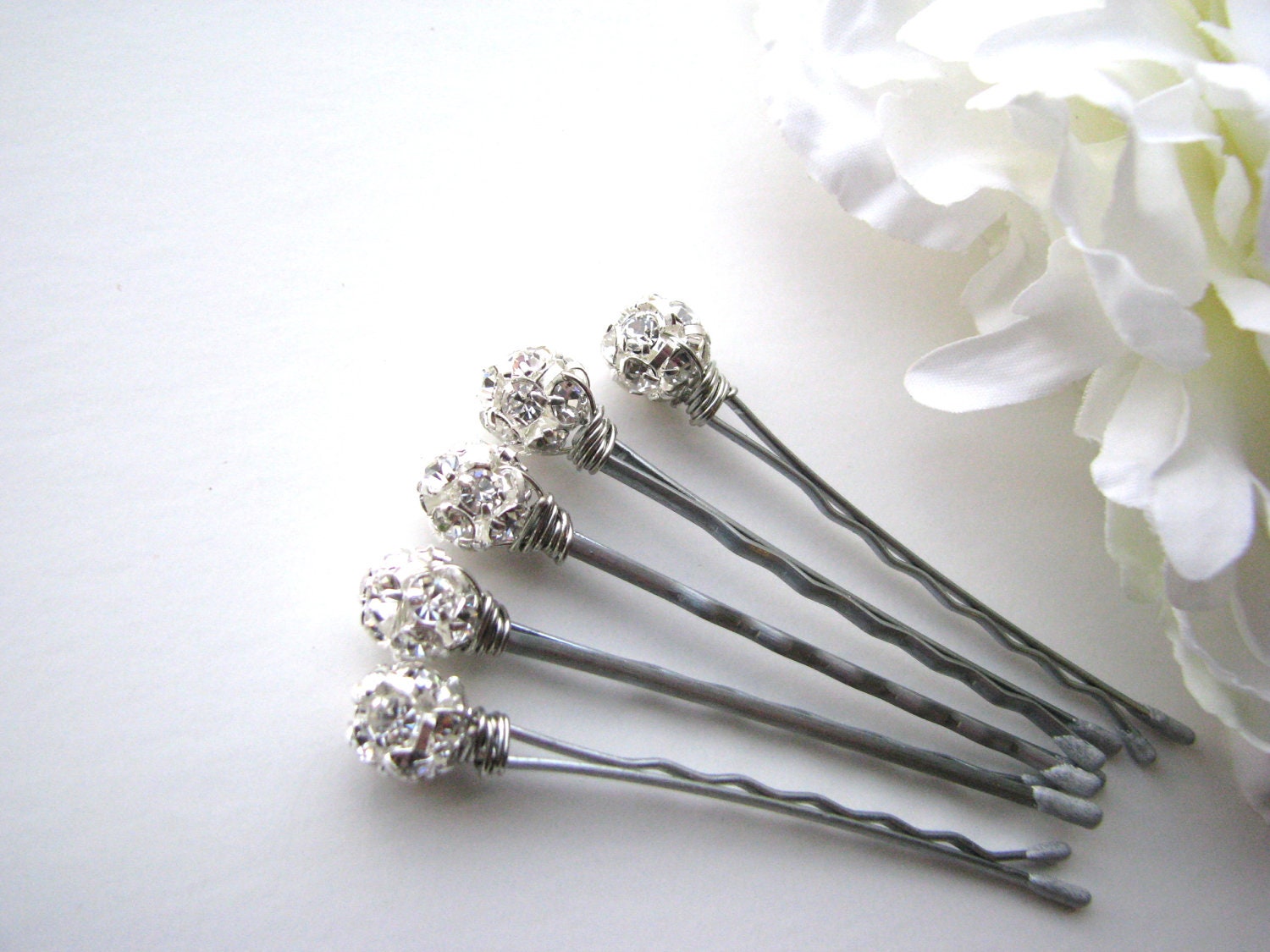 Crystal Silver Rhinestone Hair Pins 8mm Wedding by BellaMiaDesign