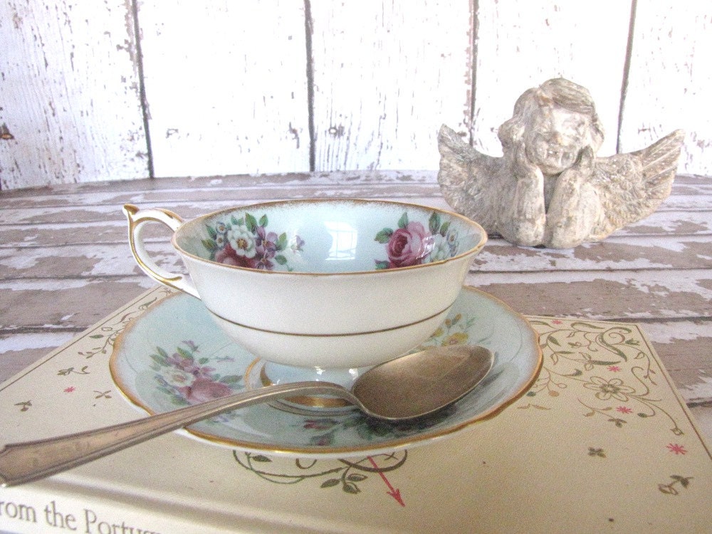Vintage Tea Cup Saucer Set ParagonTurquoise A1616/1 from AllieEtCie