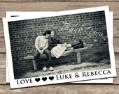 Thank You Card, 4x6, White Frame, Wedding Picture, Modern Style, With Love, Black & White, Color