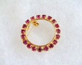 SALE )) simple and sweet amethyst or deep pink rhinestone vintage circle pin