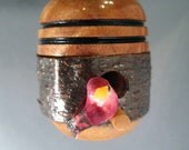 bird birdhouse holiday tree ornament Rustic bird holday  Minature bark pink bird Christmas