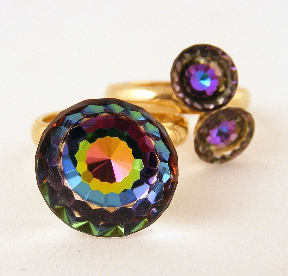 Vintage Rings Vitrail Swarovski Crystal Adjustable Lot of 2