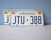 Four License Plate Sets 80s American Car Number Plates Industrial Vintage Decor Blue White Virginia Two Sets