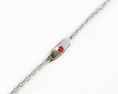 Kids & Womens Custom Engraved Red Medical ID Bracelet, mini o-link Chain i9C-BS8