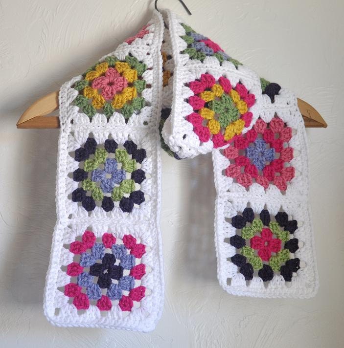 Granny Square Scarf White Womens Fashion Accessory