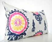 Pink Ikat Pillow Long Bolster Pillow Decorative Pillows Navy Blue Pillows Mustard Yellow