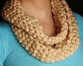 Puff Stitch Circle Scarf in Champagne - Crochet Circle Scarf Cowl - Ready to Ship