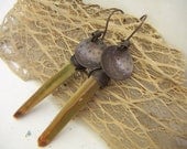 Sea Urchin Spine Earrings with textured Copper Disc