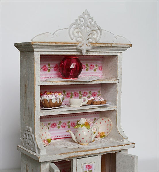 Pink Buffet 1:12 Dollhouse Miniature Vintage Art Decor Shabby Chic French Style Home Decor