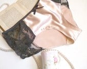 Womens Intimates Panties Pin-up Blush Pink Satin & Black Lace Cheeky Panties Made to Order