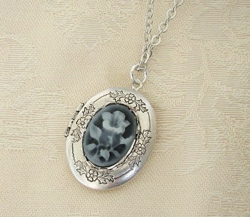 Floral Cameo Locket Necklace, Wedding, Bride, Anniversary Easter Mothers Day Wife Birthday - Estelle
