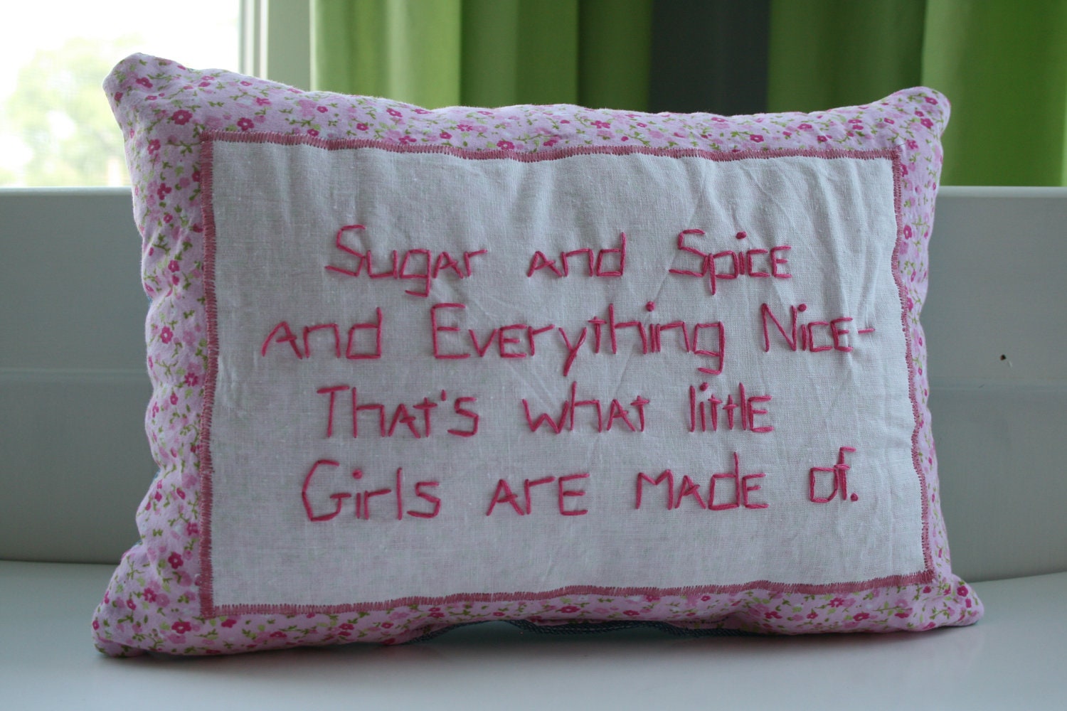embroidered pillow, girl's pillow, pink pillow, nursery rhyme pillow,children's bedding, OOAK