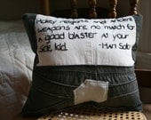 star wars pillow, han solo pillow, novelty pillow, upcycled pillow, reclaimed pillow, repurposed pillow, OOAK