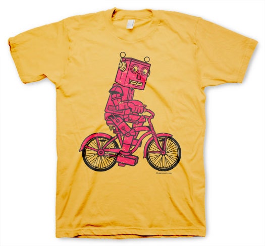 biking robot  t-shirt men's vintage retro funny  graphic tee in s-xl