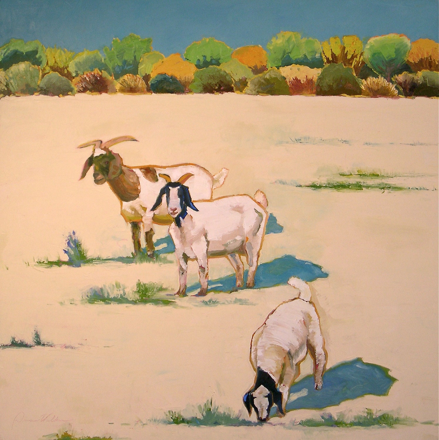 We Three- Oil Painting- 36x36 Original on Canvas- Animal Painting, Landscape Painting, Goats