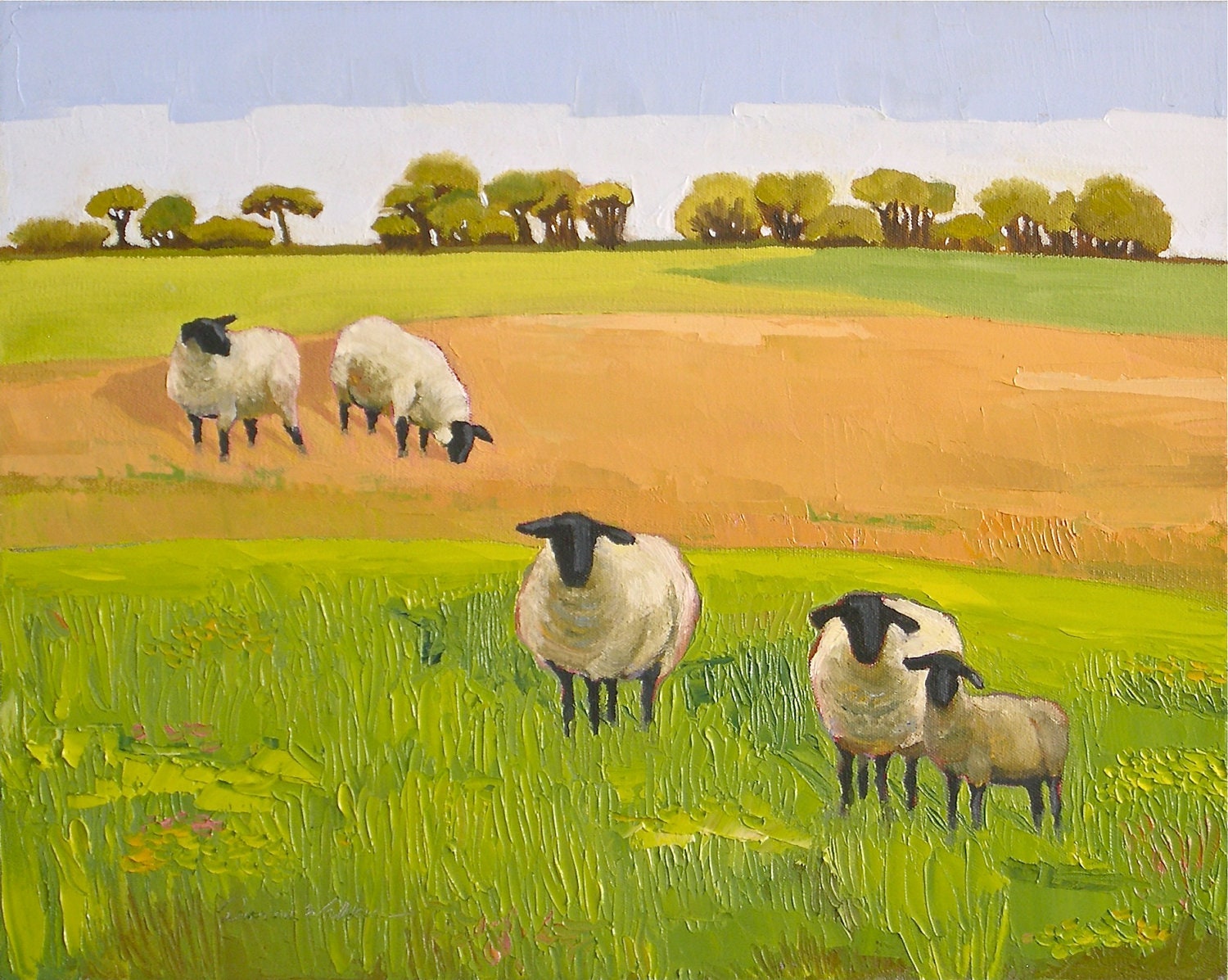 Electric Sheep II Landscape Painting 16x20 Original Oil on Canvas