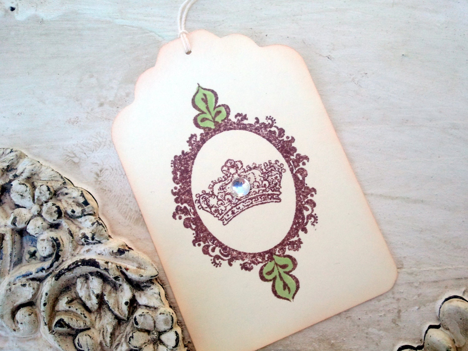 Kings Crown, Queens Crown, Prince and Princess Party, French Style, Oval Frame Gift Tags, Set of Six