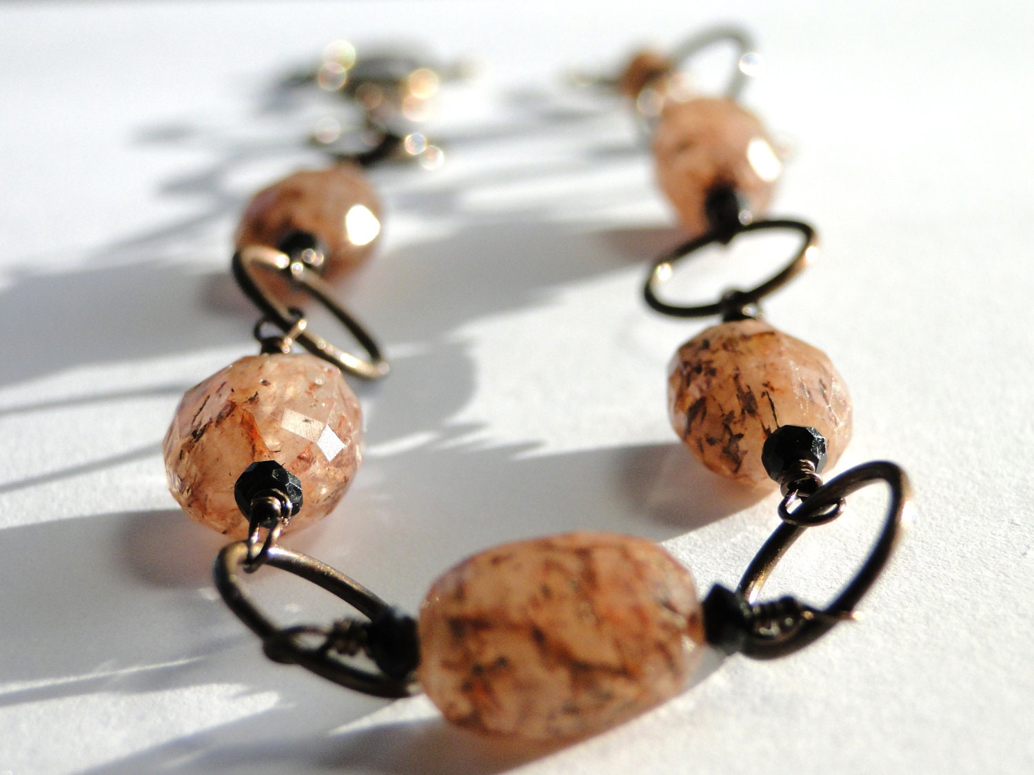 NEW Fall Collection - Bracelet, Feldspar Faceted Gemstones, Black Onyx, Gift for Her, Fall Accessories