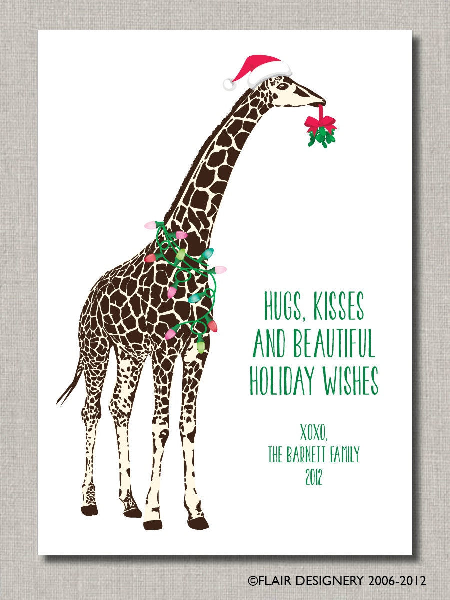 Personalized Holiday Card - Giraffe Holiday Wishes - Set of 24 flat cards - by Flair Designery Il_570xn