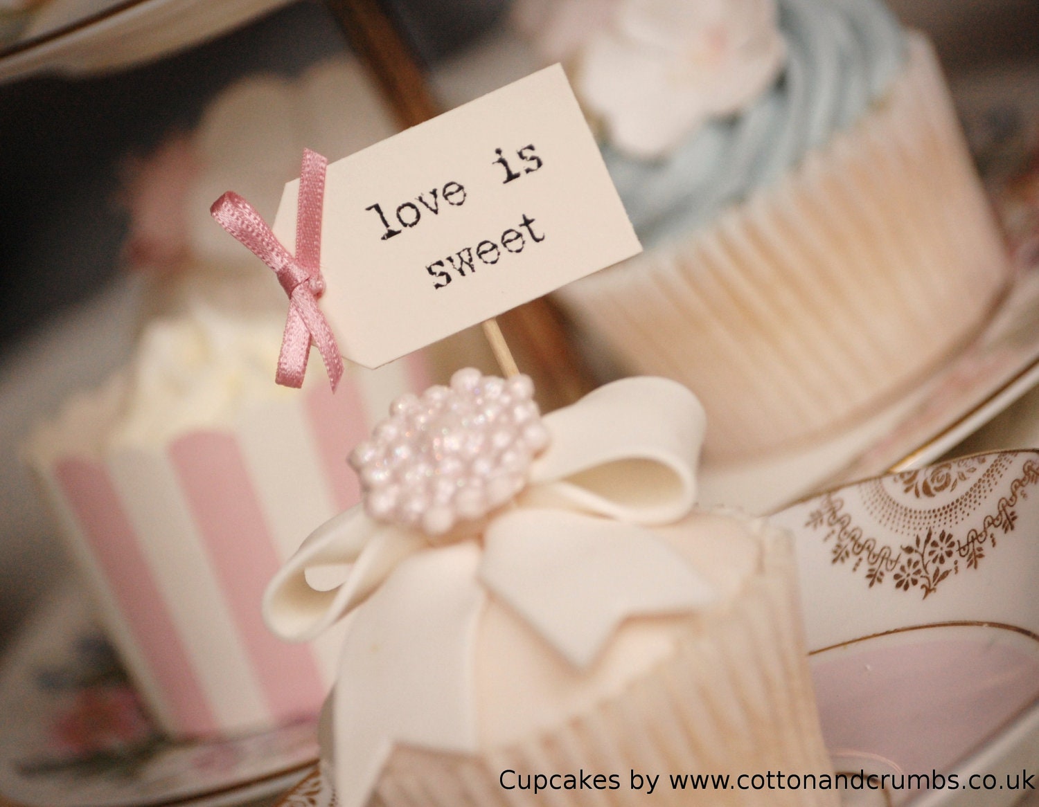 Love is Sweet Cupcake Sticks - cream and blush pink