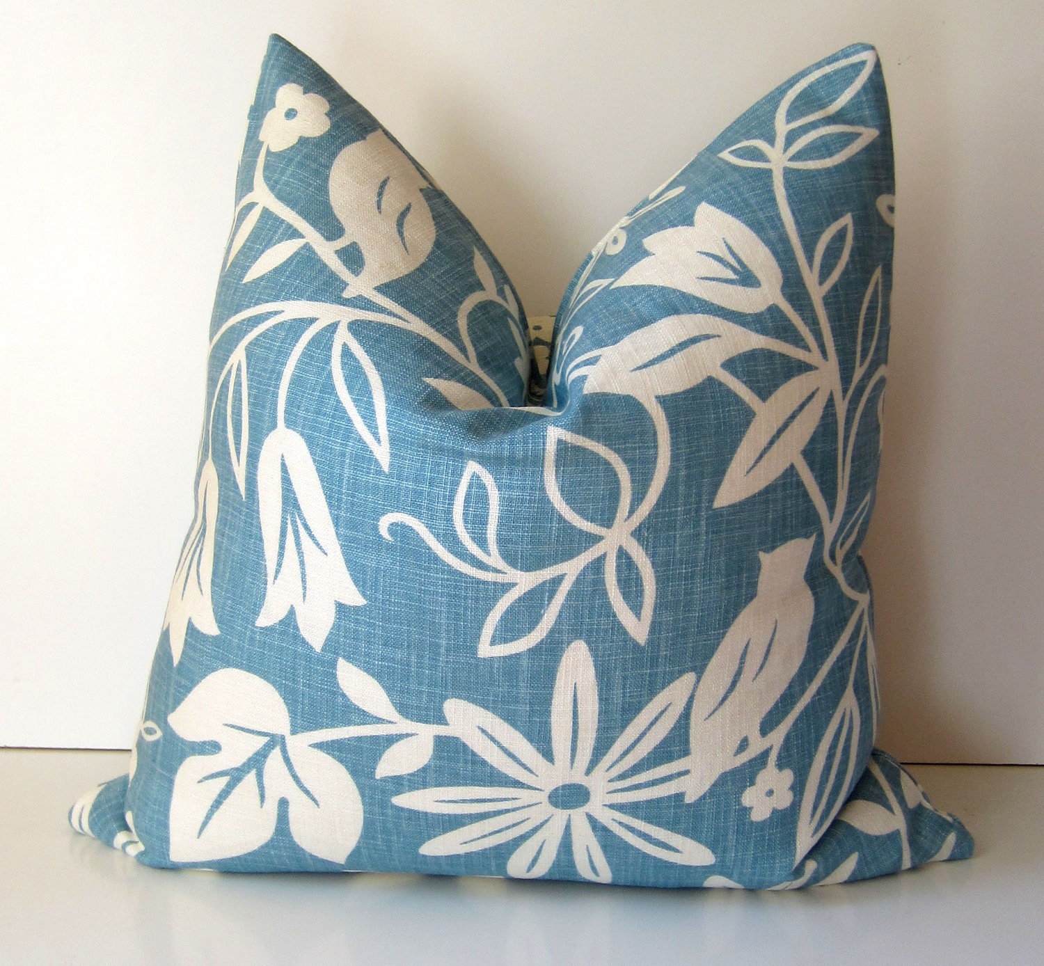 Decorative Pillow - 20 inch - Blue and white - decorative pillow - owl - floral - ready to ship