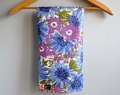 Vera Neumann Linen Towel in Blue Purple Floral, Unused 1970s Kitchen Decor Hand Tea Towel NWT