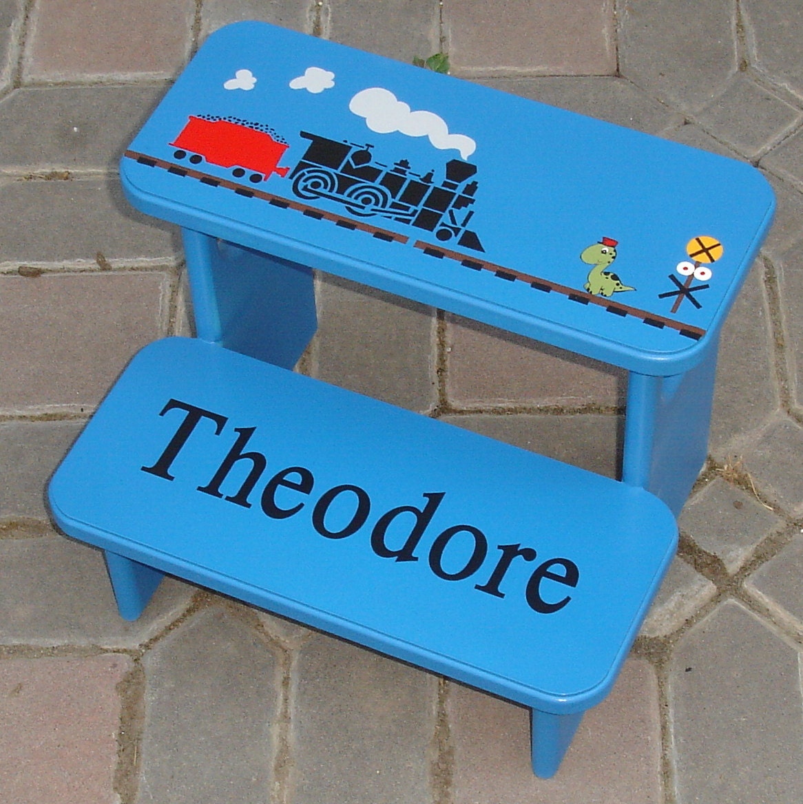 Train Step Stool with Dinosaur Conductor Personalized Step Stool