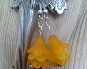 Orange and Yellow Frosted Flower Bell Dangle Earrings