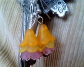 Orange, Yellow and Purple Frosted Flower Bell Dangle Earrings