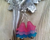 Pink, Purple, and Blue Frosted Flower Bell Dangle Earrings