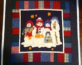Handmade Snowmen Quilted Table Topper/Small Wall Hanging Ready to Ship