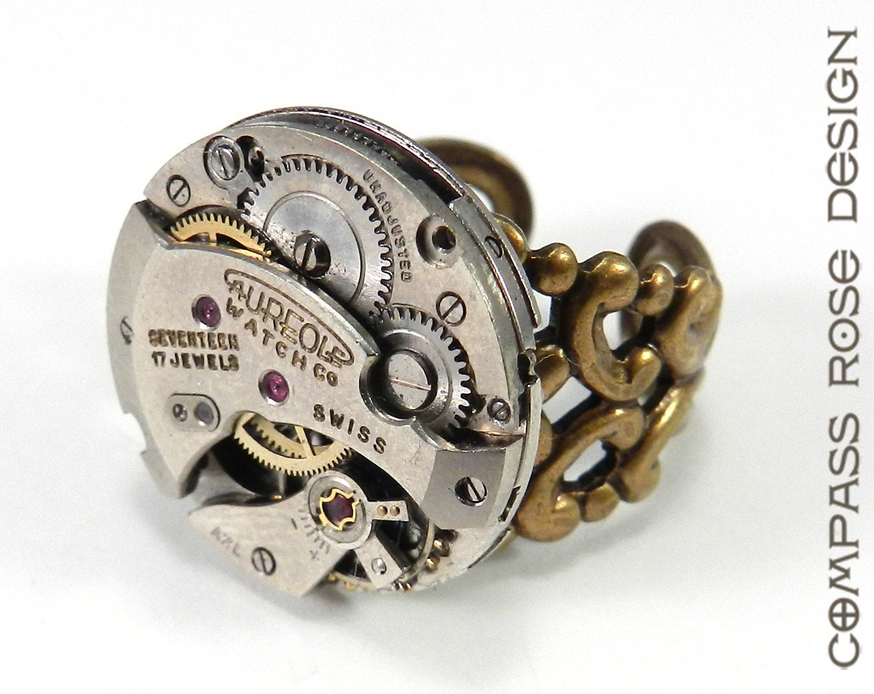 STEAMPUNK Ring - SOLDERED Round Clockwork Mechanical Ring - Mens or Ladies - Brass Adjustable Ring