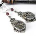 Steampunk Earrings Silver Vintage Watch Earrings 21 Jewel Clockwork Earrings - Burgundy Swarovski Diamond Cut Crystal