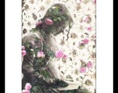 DIGITAL COLLAGE 5x7 Garden of Tranquility - portrait, feminine, nostalgic, ethereal.