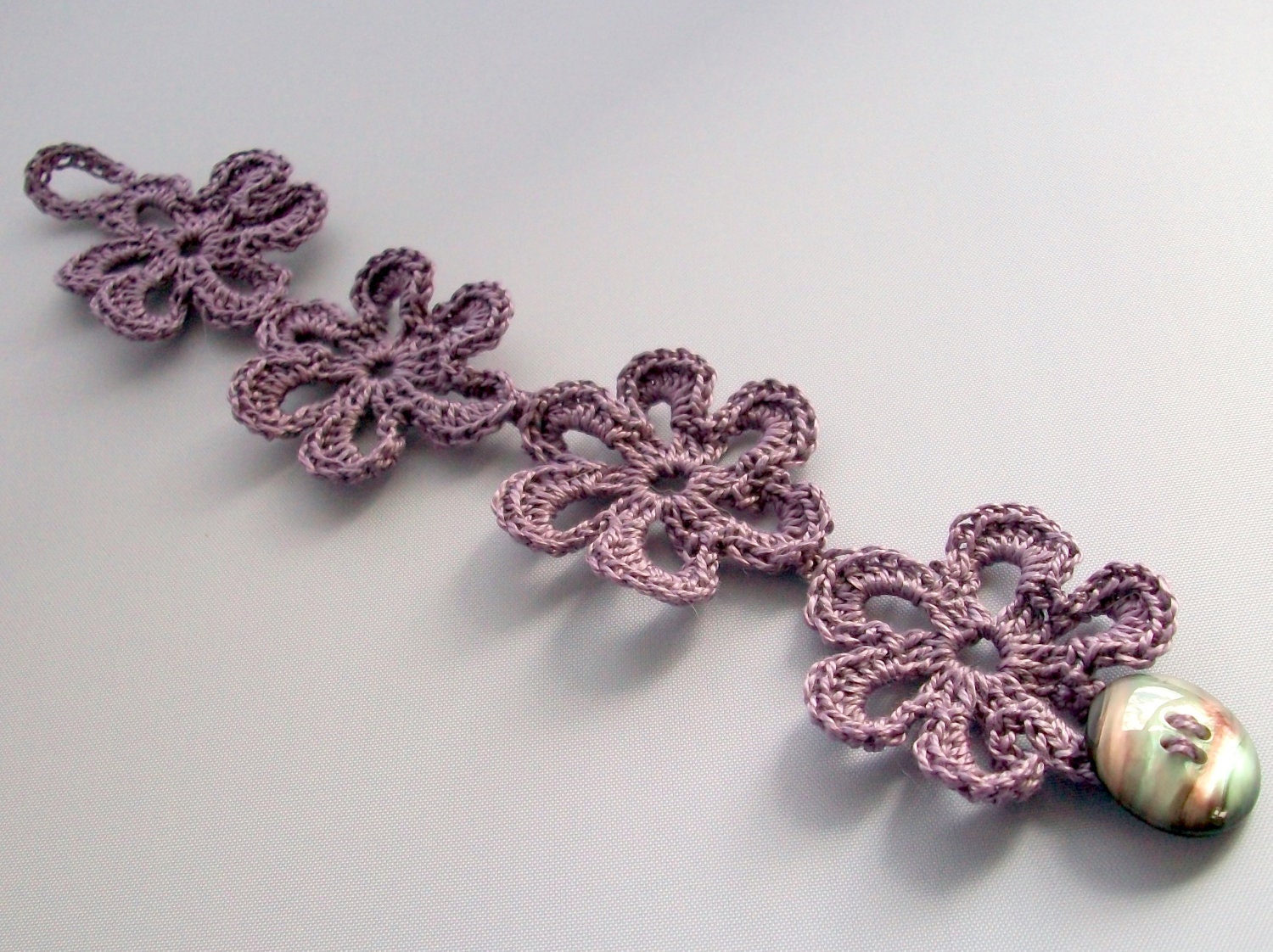 Purple Bracelet Flower Crochet Jewelry Button Detail