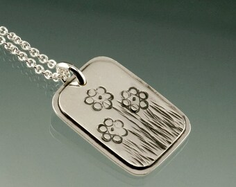 Sterling Silver Flower Power Rectangle Pendant Necklace