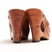 Vintage 1970s Wood Clogs - 70s Platform Clogs - Raw Sienna Brown Leather - 5N
