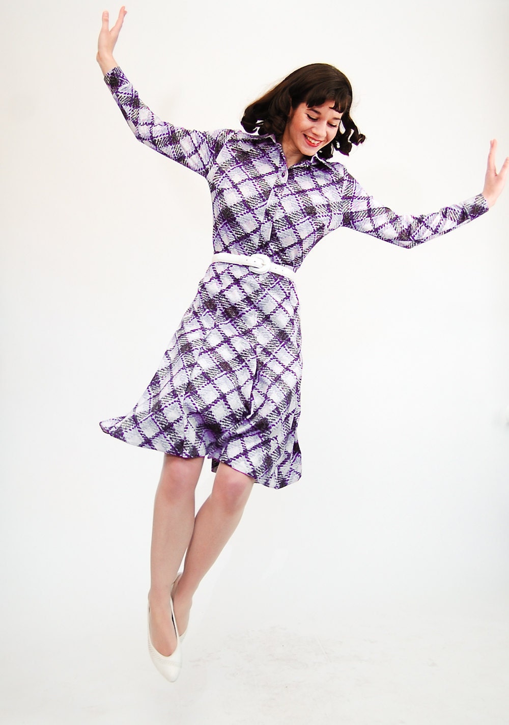 Vintage 1970s Dress - 70s Two Piece Dress - Indigo Plaid