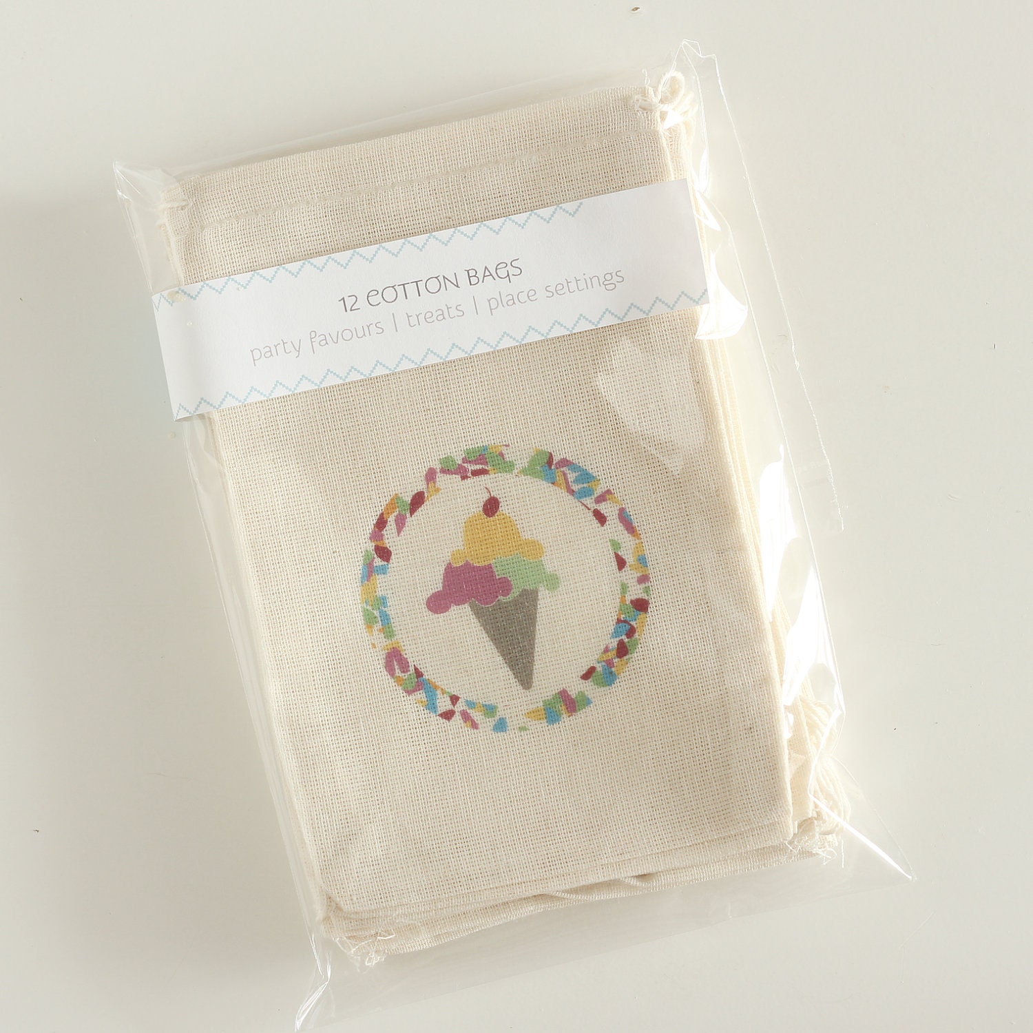 12 x 'Ice Cream' Cotton Treat Bags