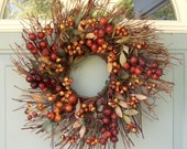 Fall Wreath - Autumn Berry Wreath - Primitive Wreath - Fall Door Wreath